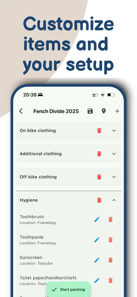 Customize items and your setup